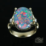 Solid 14k Opal and Diamond cocktail Ring
