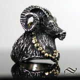 Rams Head Ring in 18k and Sterling with Sapphire