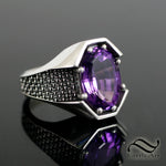 Chainmail Amethyst Signet ring - Sterling Silver - Made to order