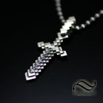Diamond Pixelated Sword Pendant- Sterling Silver - video game Inspired