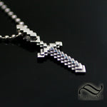 Diamond Pixelated Sword Pendant- Sterling Silver - video game Inspired