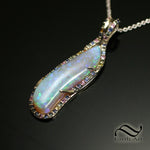 Opal and Pastel Sapphire Halo Pendant 14k