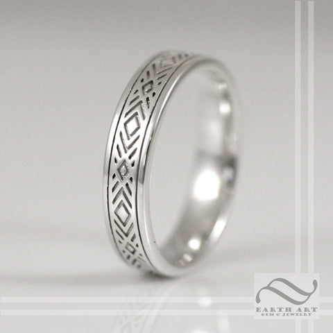 Art Deco Style 4mm ladies wedding band in Sterling or Gold