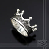 Mens Textured Crown Ring - Sterling or Gold