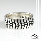 Mens Earth Tire Tread Ring- Sterling Silver