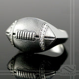 Mens Football Signet - A  Solid Sterling Silver Football Signet Ring with diamond or CZ