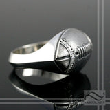 Mens Football Signet - A  Solid Sterling Silver Football Signet Ring with diamond or CZ