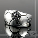 Soccer Ball or FootBall ring - Sterling Silver with Black Diamonds