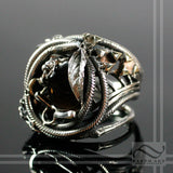 Black Fire Obsidian Ring -  Sterling and Gold - Signet ring
