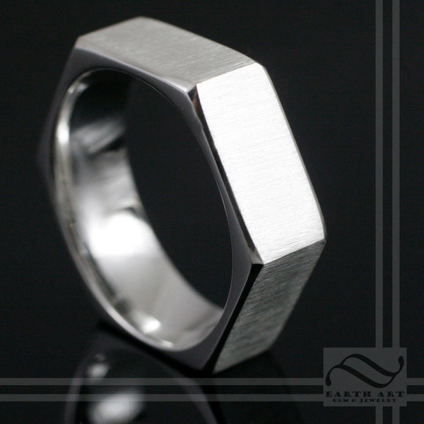 Tungsten Carbide Ring, Meteorite Ring, Hammered Tungsten Wedding Ring Band,  Faceted Wedding Ring, Moonstone/Promise Ring, Unique Men Gift | Decazi
