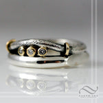 Triple Diamond Mens Wedding band in Sterling silver and yellow gold