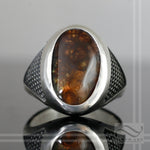 Mens Fire Agate Signet Ring with Textured sides