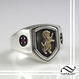 House Signet Ring - The Lion - Sterling Silver and 14k yellow gold
