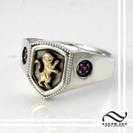 House Signet Ring - The Lion - Sterling Silver and 14k yellow gold