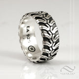 Mens Cobalt® M/T by Interco® Tire Tread wedding Ring - Wide design - Sterling Silver