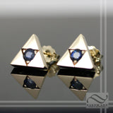 Triforce Earrings - With Blue Sapphire - 10k or 14k white or yellow gold