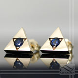 Triforce Earrings - With Blue Sapphire - 10k or 14k white or yellow gold