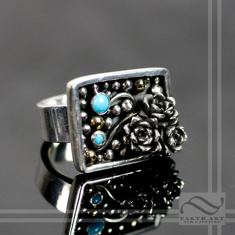 Succulent Garden Ring - Sterling and 18k