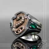 Deluxe House Signet Ring - The Serpent  - Sterling Silver and Ancient Bronze