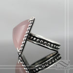 Frosted Rose quartz in Sterling Studded ring - Hand Cut