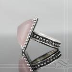 Frosted Rose quartz in Sterling Studded ring - Hand Cut