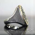 Mens Bold 18k and Sterling Silver Sapphire Pavé Ring