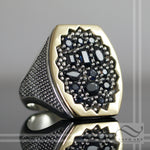 Mens Bold 18k and Sterling Silver Sapphire Pavé Ring