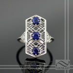 14k Sapphire Art Deco Style Ring - 14k white gold