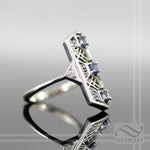 14k Sapphire Art Deco Style Ring - 14k white gold