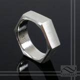 Sterling silver Brushed Hexagon Ring - 7mm wide