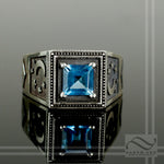 Blue Topaz Noir Night Signet Ring -Sterling Silver
