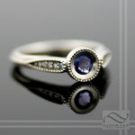Tanzanite and Diamond Hover Engagement Ring - 14k White Gold - Vintage Milgrain Styling