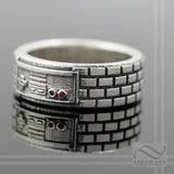 Game Controller Ring Sterling Silver With Natural Ruby Wedding Band