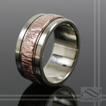 Mens 14k White Gold And textured Copper Wedding Band
