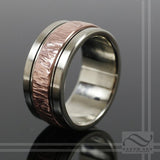 Mens 14k White Gold And textured Rose gold Wedding Band