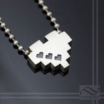 Thick sterling Silver Pixel Heart Pendant