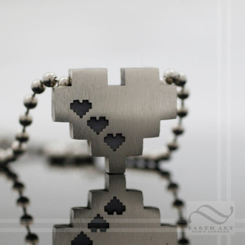 Thick sterling Silver Pixel Heart Pendant