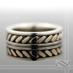 14k White and Yellow Gold Twist Wedding Band - Mixed Metal twisted inlay design
