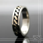 14k White and Yellow Gold Twist Wedding Band - Mixed Metal twisted inlay design