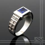 Police Box Ring Solid Sterling Silver -  With synthetic Sapphire
