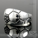 Soccer Ball or FootBall ring - Sterling Silver with Black Diamonds